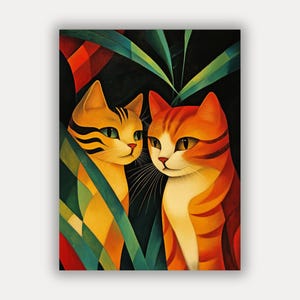Wall art with cat - Poster in 1920s style Lempicka - Cat gift wall decoration - Cat picture for your living room - Free shipping