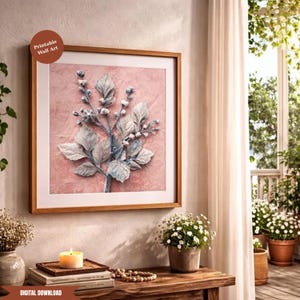 Textured Botanical Printable Wall Art, Neutral Floral Square Art, Minimal Wildflower Decor