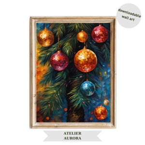 Disco Ball Weihnachtsschmuck Malerei, Weihnachtsverzierungen Wand Kunst Druck, Festliche Urlaub Ölgemälde, Weihnachten Wohnkultur, digitaler Download