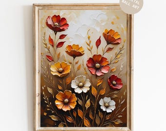 Vintage Autumn Floral Oil Painting Style Print: Fall Wildflower Bouquet (Digital Download)