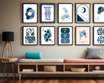 Retro Blue Wall Art Set | Trendy Preppy Dorm Decor (Digital Download)