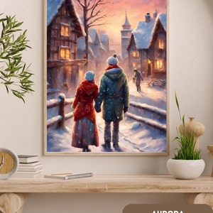 Vintage Love in Snowy Weather Print: Romantic Couple Portrait (Digital Download)