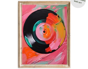 Retro Vinyl Record Oil Painting Print: Abstract Music Room Decor (Digital Download)