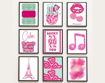 Pink Preppy Wall Art Prints: College Dorm Decor Set (Digital Download)