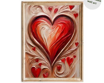 Red Heart Oil Painting Print: Valentine's Day Wall Art (Digital Download)