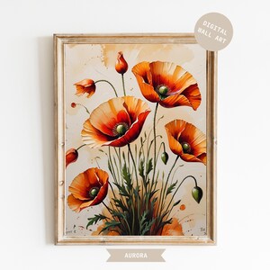 Red Poppy Oil Painting Print: Eclectic Wildflower Wall Art (Digital Download)