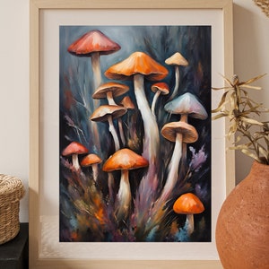 Moody Mushroom Oil Painting Art Print: Dark Academia Halloween (Digital Download)