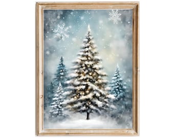 Winter Pine Tree Art: Snowy Forest Holiday Print (Digital Download)