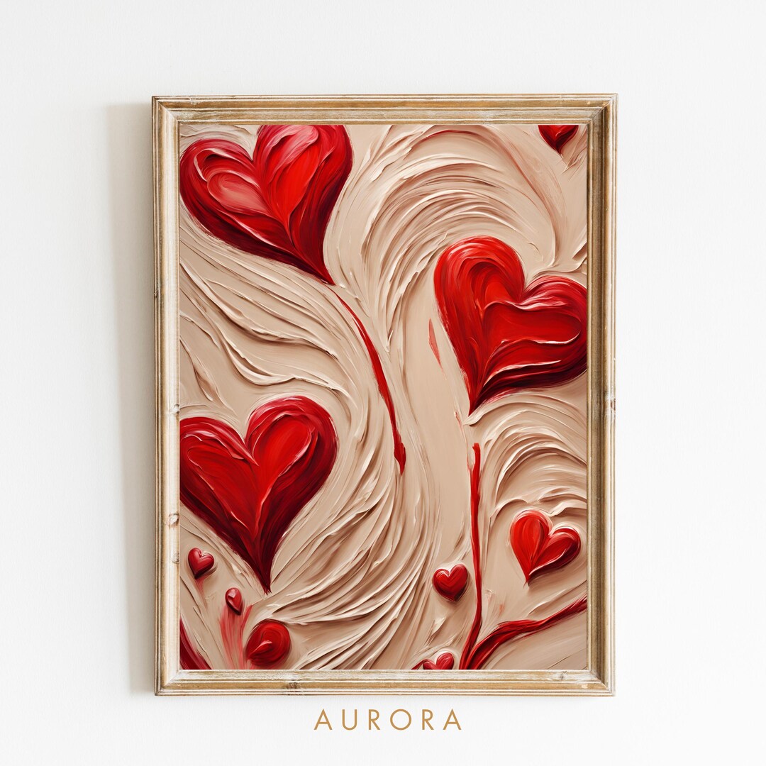 Romantic Red Heart Oil Painting: Abstract Valentine's Day Art (digital ...