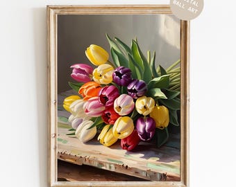 Tulip Oil Painting: Colorful Floral Bouquet Art (Digital Download)