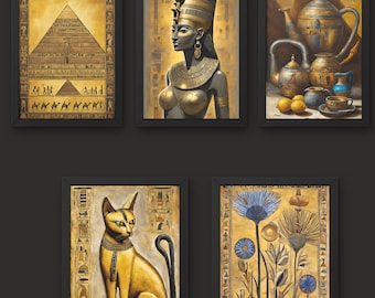 Egyptian Hieroglyph Wall Art Prints: Gallery Set of 5 (Digital Download)