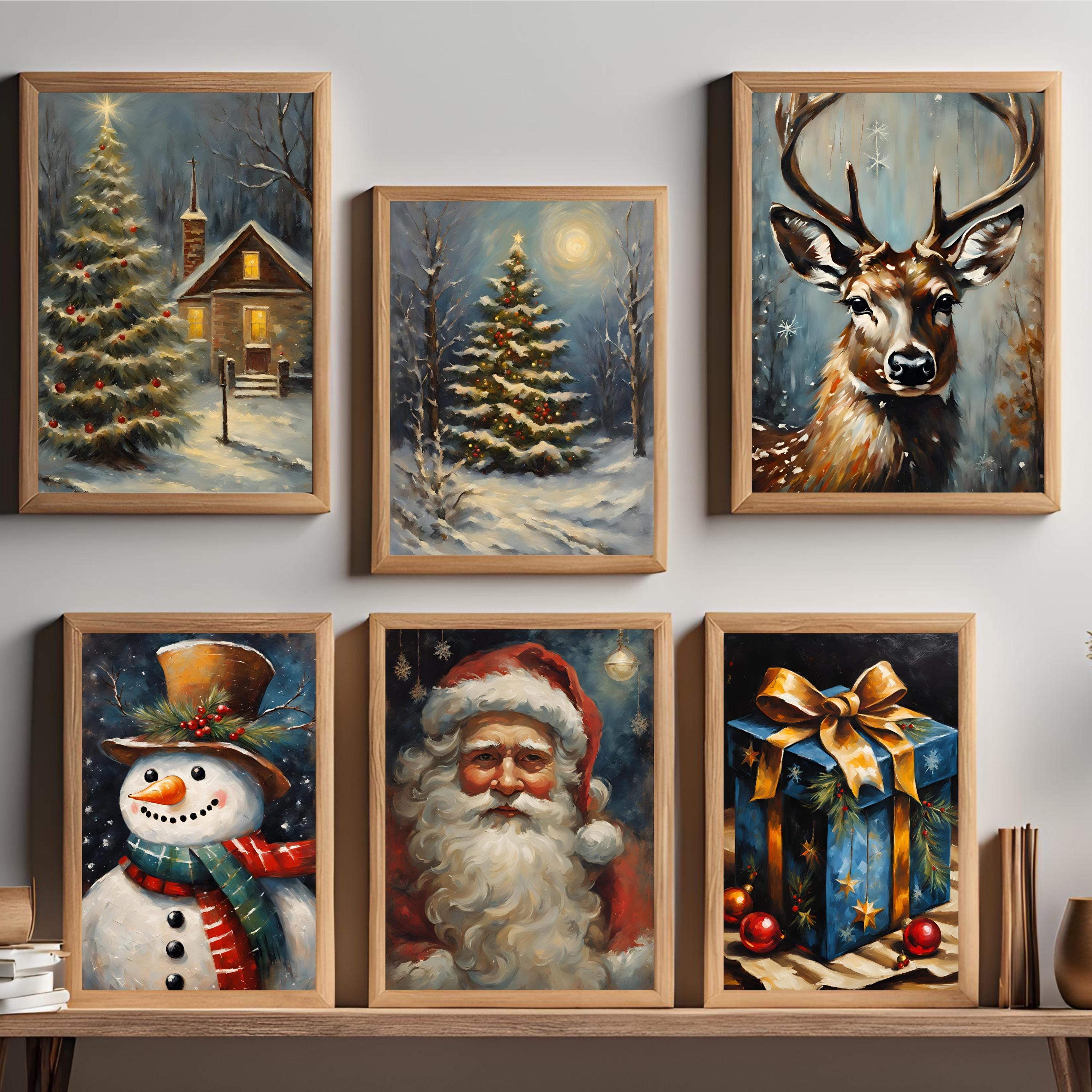 クリスマス油絵プリント25点：ヴィンテージホリデーウォール