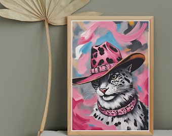 Impression d'art rose chat tigre, décoration maximaliste éclectique (téléchargement numérique)