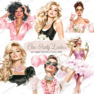 Clipart di donne eleganti per feste, 24 PNG, Clipart di persone a 300 DPI, Clipart di belle donne, Diario spazzatura, Carta digitale, Download digitale