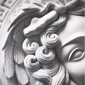 Medusa Relieve Estatua Busto yeso Figura griega Mitología Atenea Historia del Arte Versace Escultura abstracta Mitos 3 d modelo Wall Deco pared del hogar imagen 5