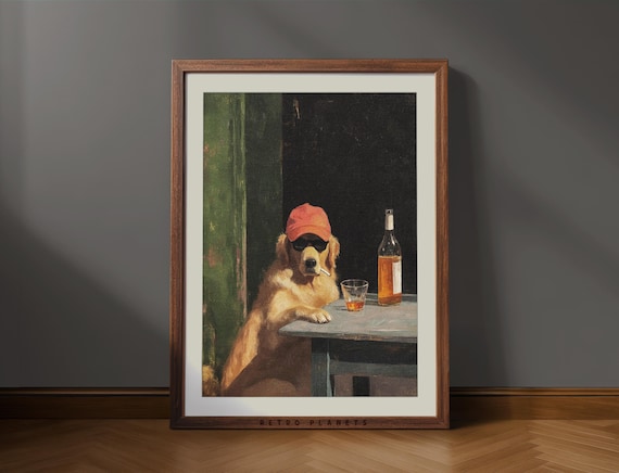 Smoking Dog Kitchen Wall Art – Retro Funny Animal Bar Decor, Dog Poster (Digital Download)