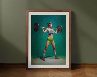 Retro Gym Girl Wall Art – Vintage Weightlifting Poster for Home Gym Decor (Digital Download)