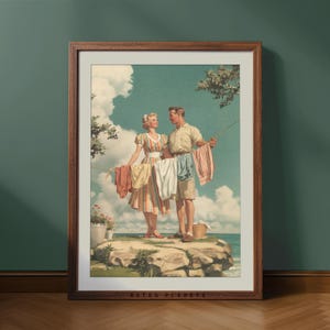 Retro Laundry Room Print: Sunny Couple, Farmhouse Decor (Digital Download)