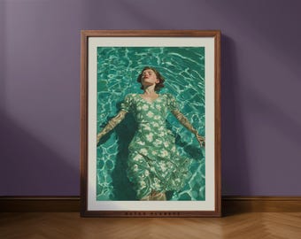Impresión retro de mujer nadando en la piscina: arte costero vintage (descarga digital)