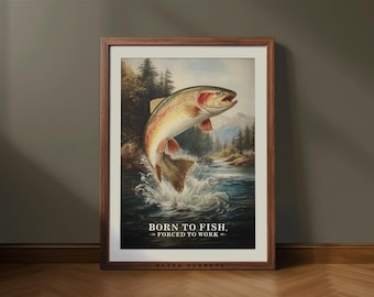 Vintage Trout Fishing Art Print: Cabin Lake House Decor (Digital Download)