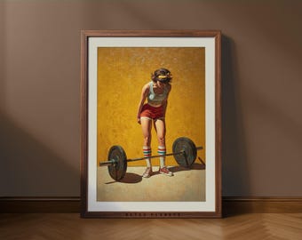 Retro Gym Girl Wall Art – Vintage Weightlifting Poster for Home Gym Decor (Digital Download)