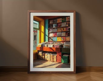 Retro Vinyl Record Store Art Print – Vintage Music Shop (Digital Download)