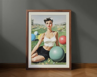 Retro Exercise Ball Print – Vintage 1950s Home Gym Workout Wall Art (Digital Download)