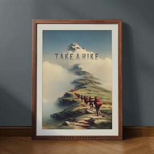 Vintage Hiking Wall Art – Retro Mountain Trail Poster for Cabin, Camper, or Nature Office Decor – Printable Gift for Backpackers and Hikers