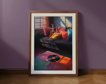 Retro nadruk z płyty winylowej – nostalgiczna dekoracja ścienna do pokoju muzycznego (do pobrania w wersji cyfrowej)