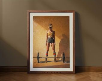 Retro Gym Girl Wall Art – Vintage Weightlifting Poster for Home Gym Decor (Digital Download)
