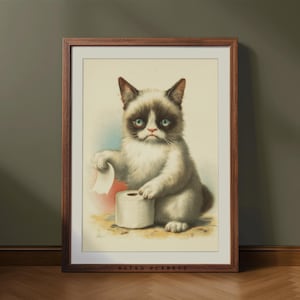 Funny Cat Bathroom Print: Vintage Kitten Toilet Paper Art (Digital Download)