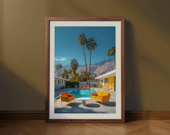 Impresión de Palm Springs de mediados de siglo: Arte retro junto a la piscina (descarga digital)