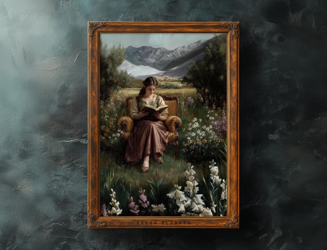 Cottagecore Reading Cottagecore Reading Nook Art Print: Vintage Woman in Nature (digital ...