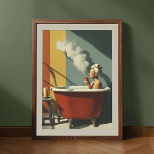 Retro Bathtub Woman Print: Mid-Century Bathroom Spa Art (Digital Download)