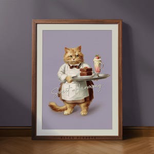 Funny Cat Kitchen Print: Retro Dessert Waiter with Sundae (Digital Download)