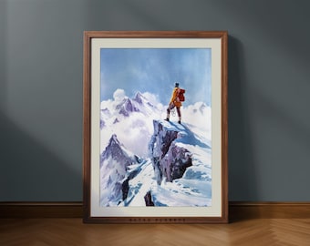 Retro Hiking Mountain Art Print – Vintage Climber Poster, Outdoorsy Wall Decor (Digital Download)
