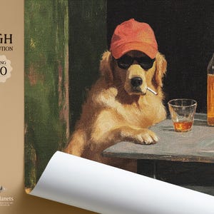 High resolution smoking dog digital wall art close up texture view