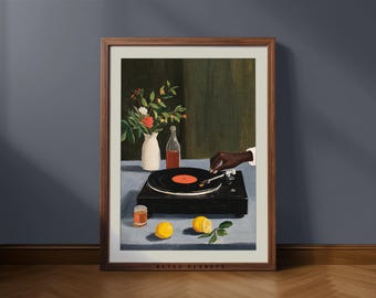 Record Player Still Life Wall Art – Retro Music Lover Print (Digital Download)