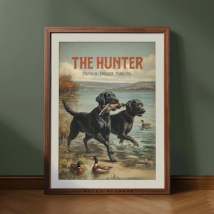 Duck Hunting Retriever Dog Print: Rustic Cabin Wall Art (Digital Download)