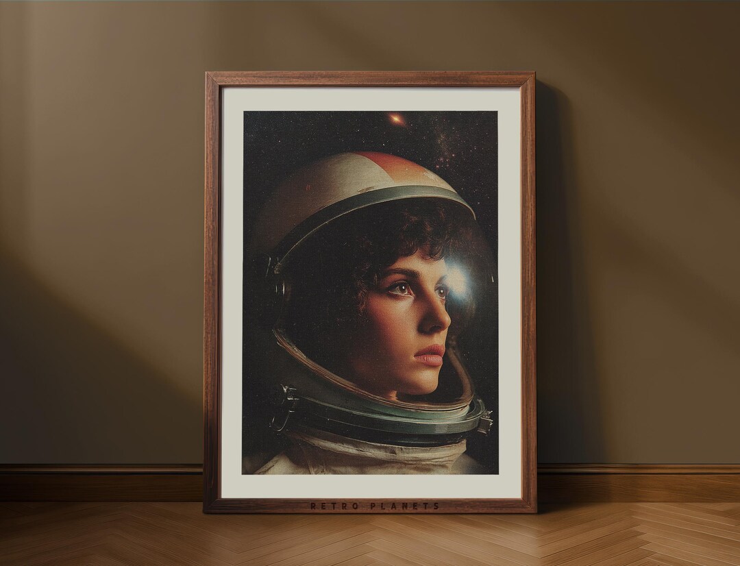 Retro Astronaut Portrait Print – Vintage Space Age Woman Wall Art ...