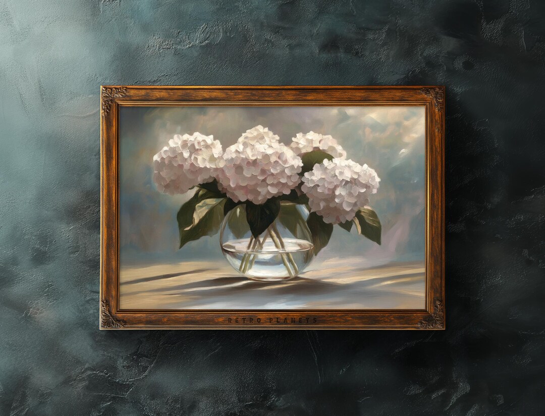 White Hydrangeas Oil Painting Printable Wall Art | Botanical Floral Art ...
