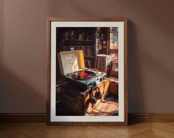 Reproduction artistique du tourne-disque vinyle rétro – Boutique de musique confortable (téléchargement numérique)