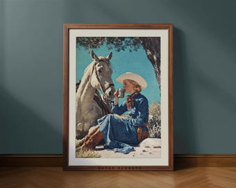 Retro Cowgirl and Horse Print: Vintage Western Art (Digital Download)