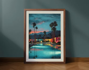 Retro Palm Springs Poolside Print | Mid-Century Modern Desert Motel Art (Digital Download)
