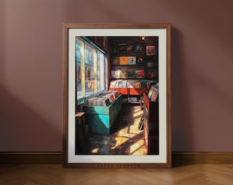 Retro Vinyl Record Store Art Print – Vintage Music Shop (Digital Download)