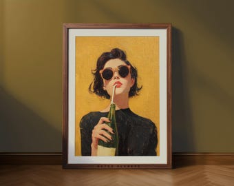 Retro Woman Champagne Wall Art Vintage Cocktail Poster for Bar Cart, Kitchen & Chic Home Decor (Digital Download)