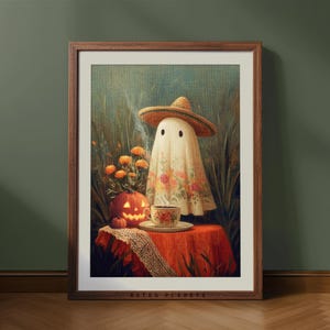 Mexican Ghost Cafe Print: Retro Halloween, Día de Muertos Decor (Digital Download)