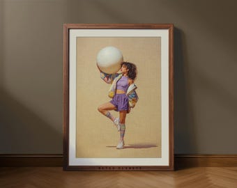 Lámina de yoga retro para pared: ilustración de entrenamiento de fuerza femenina, decoración bohemia para gimnasio en casa, póster deportivo vintage (descarga digital)