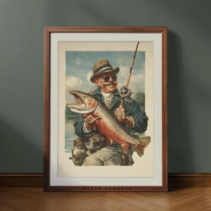 Retro print vissersforel: grappige vissershutkunst (digitale download)