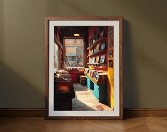 Retro Vinyl Record Store Art Print – Vintage Music Shop (Digital Download)